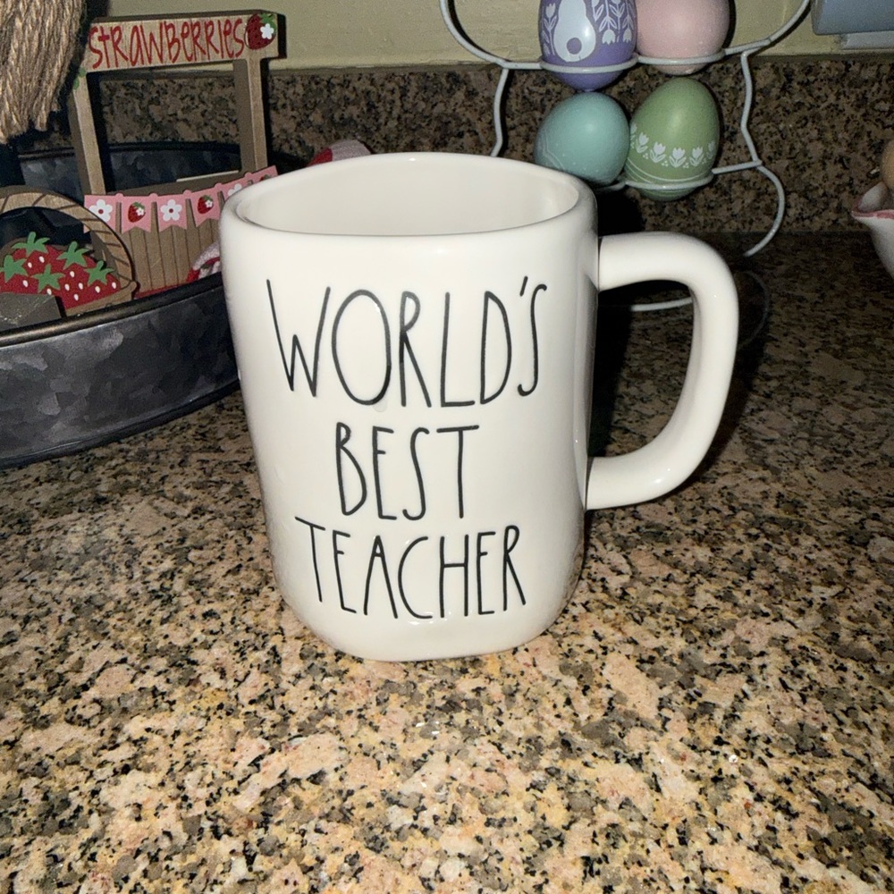 Rae Dunn White Ceramic "World's Best Teacher" Mug
